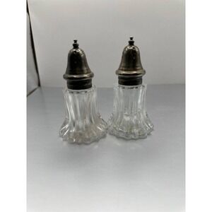 Vintage Fluted Clear Glass Salt and Pepper Shakers Metal Tops Made in Hong Kong